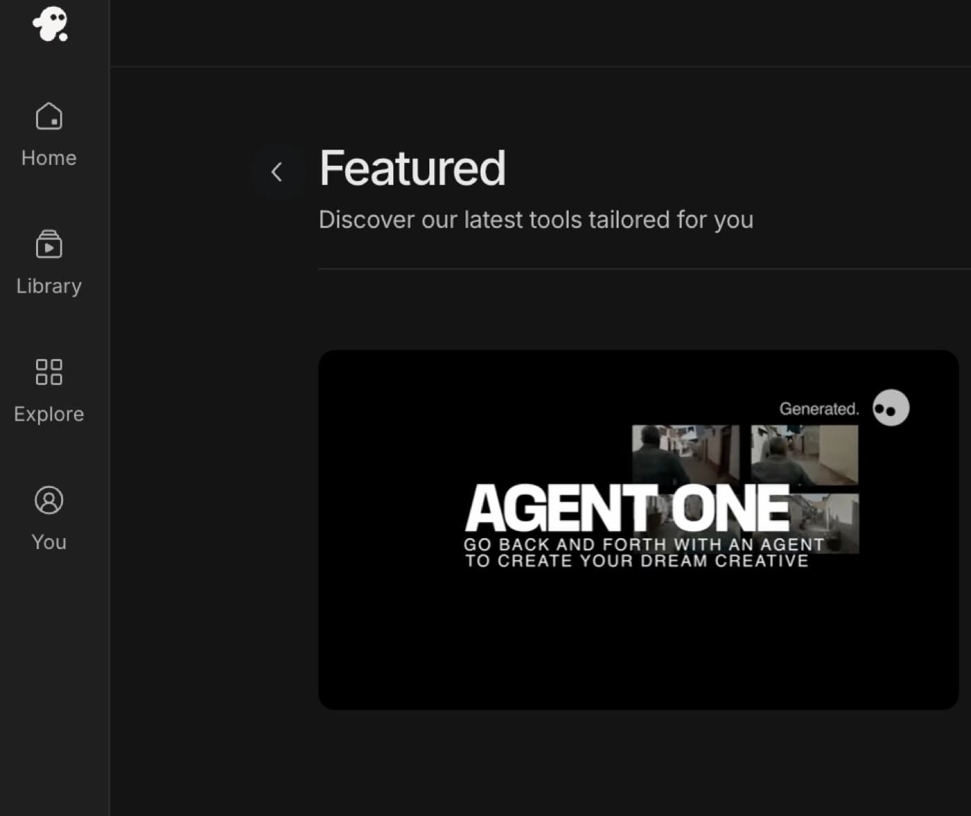invideo Featured panel. AGENT ONE โ go back and forth with an agent to create your dream creative.